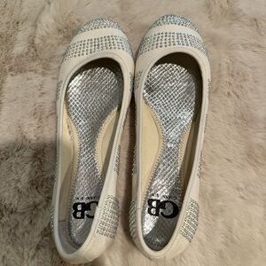 Women's White Rhinestone Flats